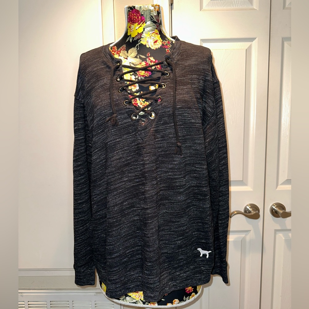 PINK Victoria’s Secret V-Neck Lace-Up Sweatshirt